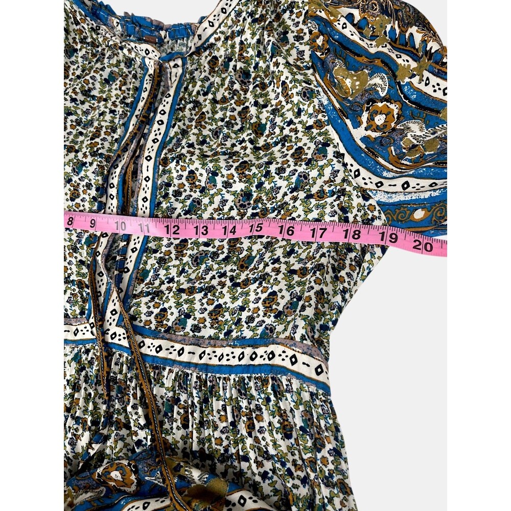 Free People Happy Feelings Maxi Dress Boho Prairie Floral Tassels Border Print S - Picture 10 of 16